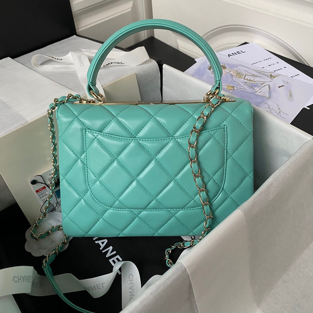 Chanel Flap bag with top handle A92236 Blue Lambskin