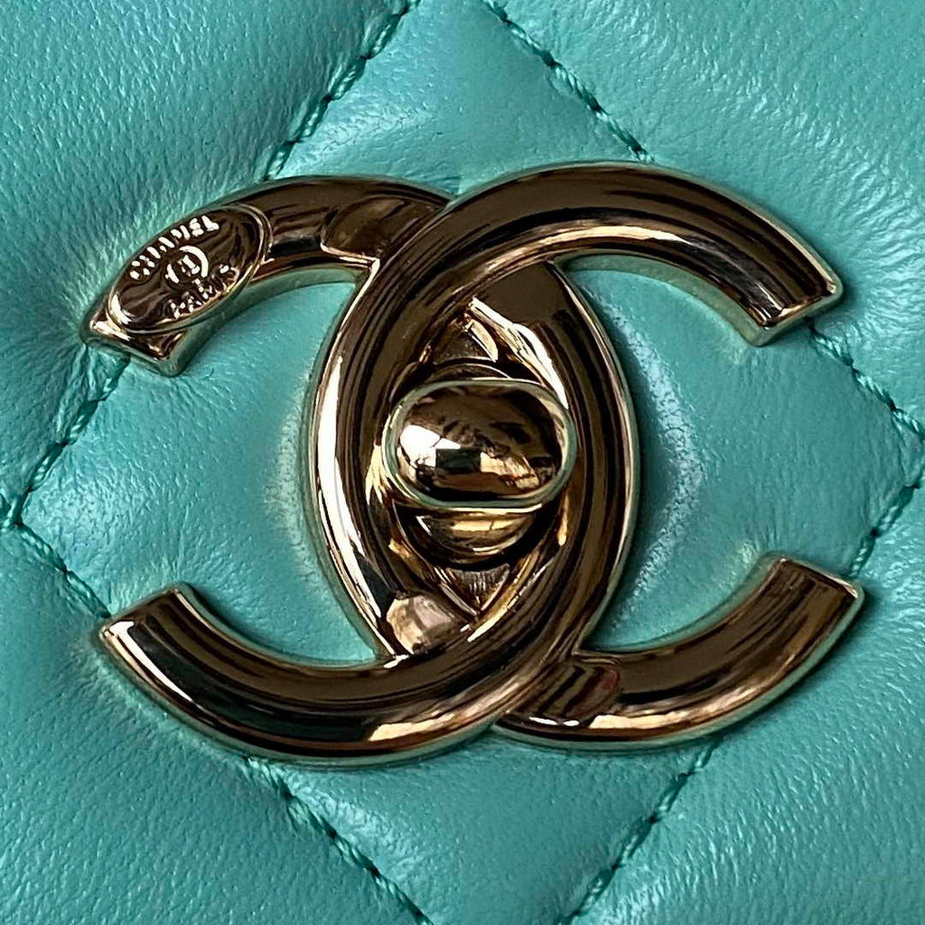 Chanel Flap bag with top handle A92236 Blue Lambskin