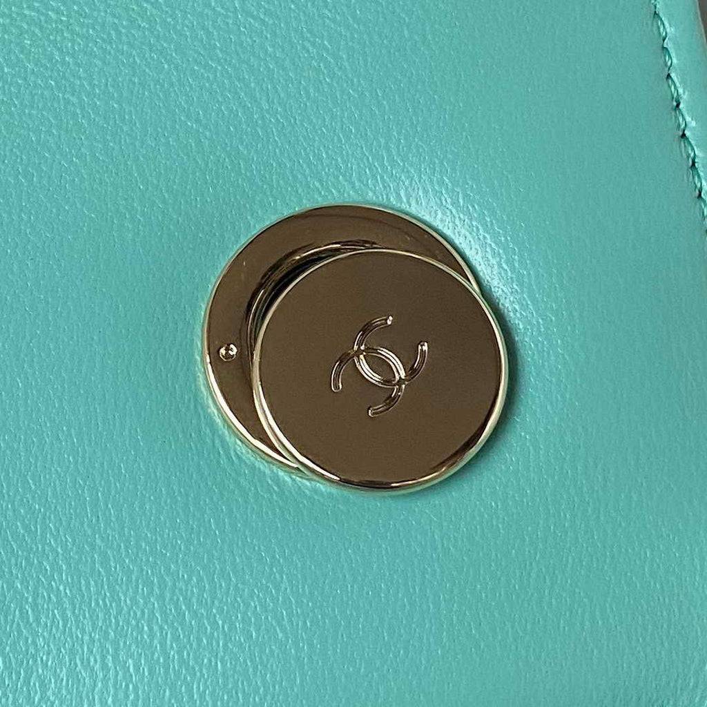 Chanel Flap bag with top handle A92236 Blue Lambskin