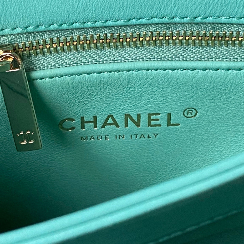Chanel Flap bag with top handle A92236 Blue Lambskin
