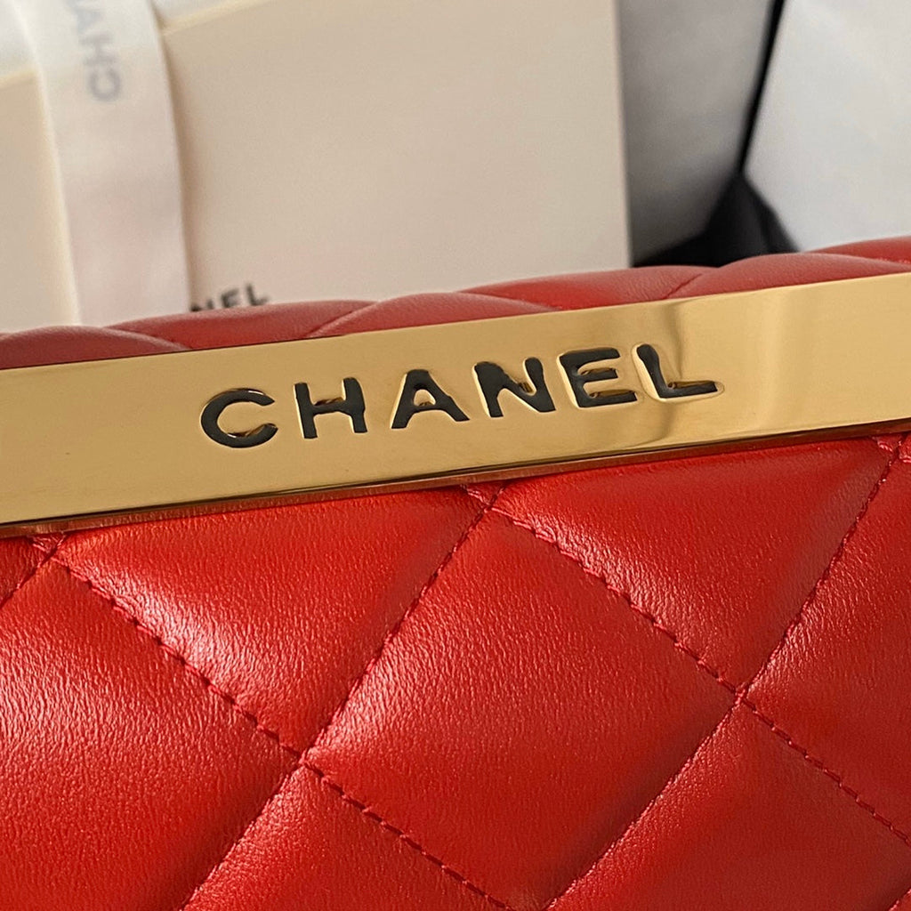 Chanel Flap bag with top handle A92236 Orange Red Lambskin