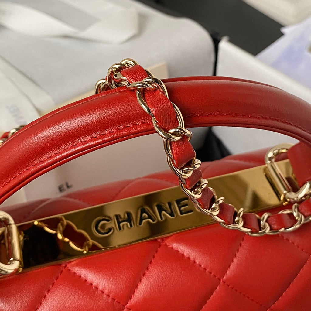 Chanel Flap bag with top handle A92236 Orange Red Lambskin
