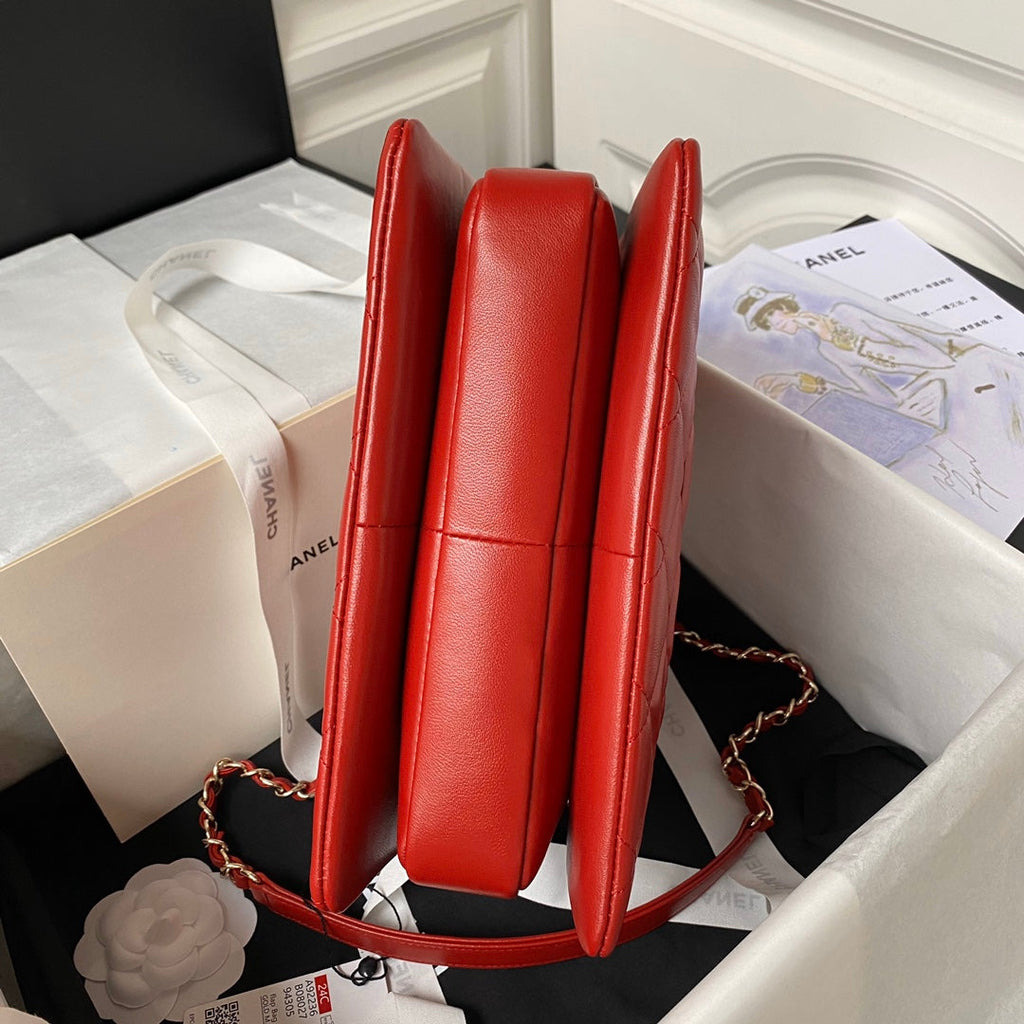 Chanel Flap bag with top handle A92236 Orange Red Lambskin