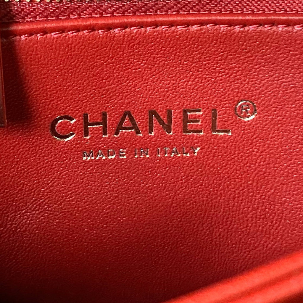 Chanel Flap bag with top handle A92236 Orange Red Lambskin