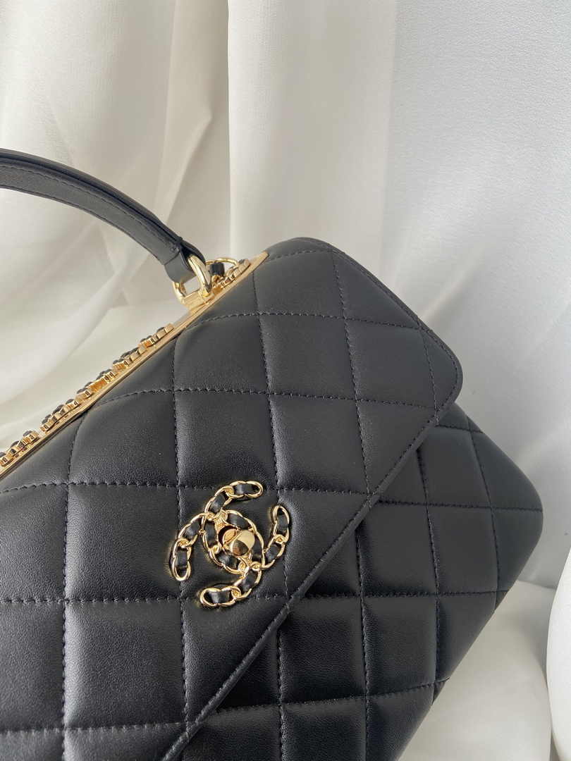 Chanel Flap bag with top handle A92236 Lambskin Black