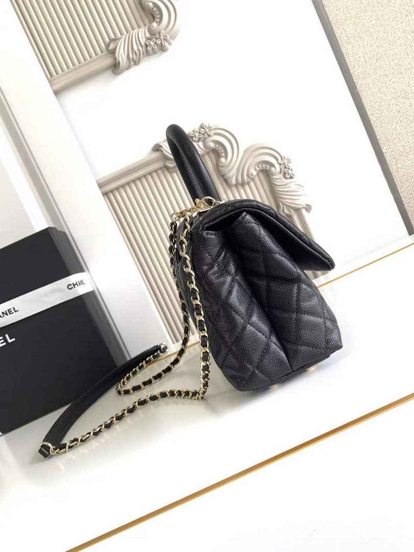Chanel Flap bag with top handle A92990, Black Grained calfskin & Gold