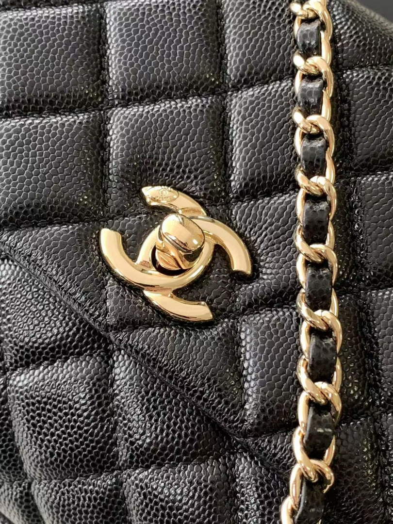 Chanel Flap bag with top handle A92990, Black Grained calfskin & Gold