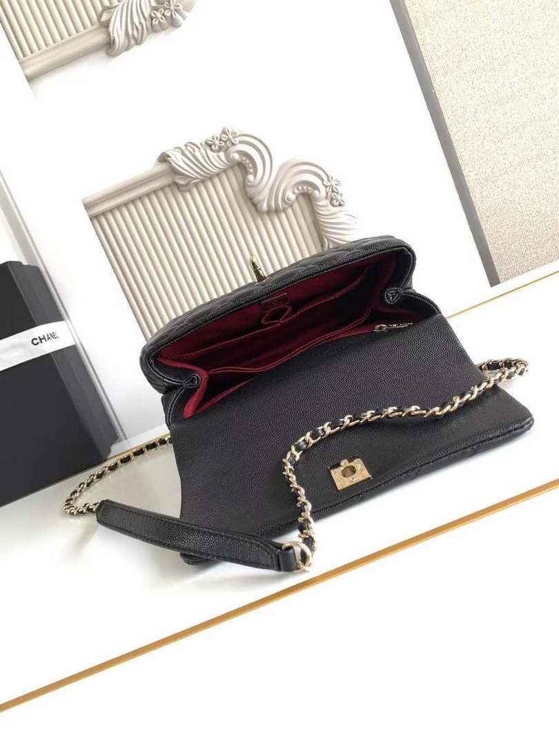 Chanel Flap bag with top handle A92990, Black Grained calfskin & Gold