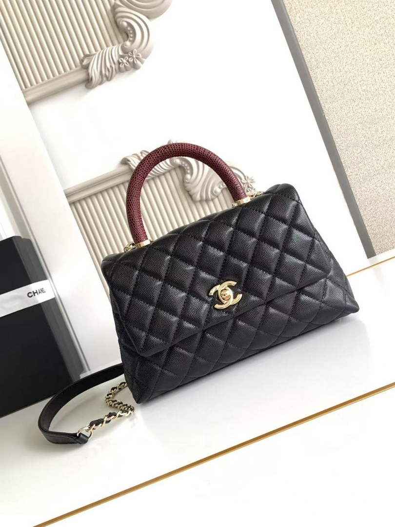 Chanel Flap bag with top handle A92990, Black Red calfskin & Gold