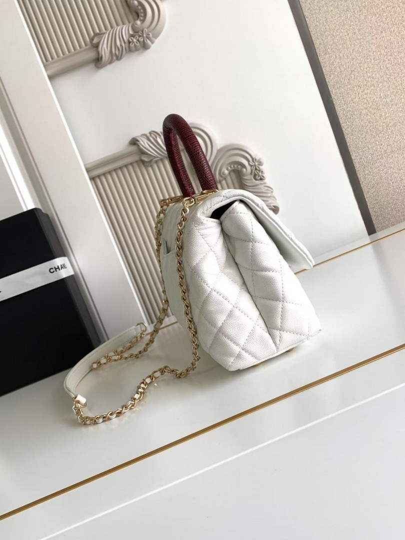 Chanel Flap bag with top handle A92990, White Red calfskin
