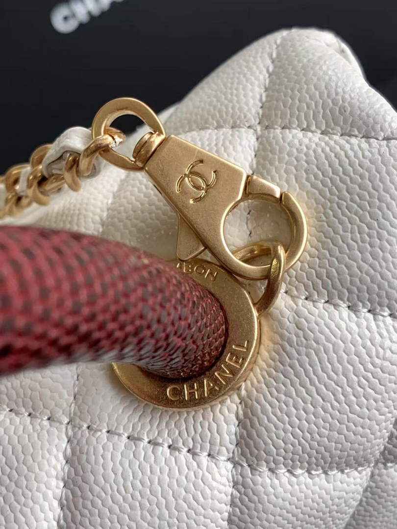 Chanel Flap bag with top handle A92990, White Red calfskin