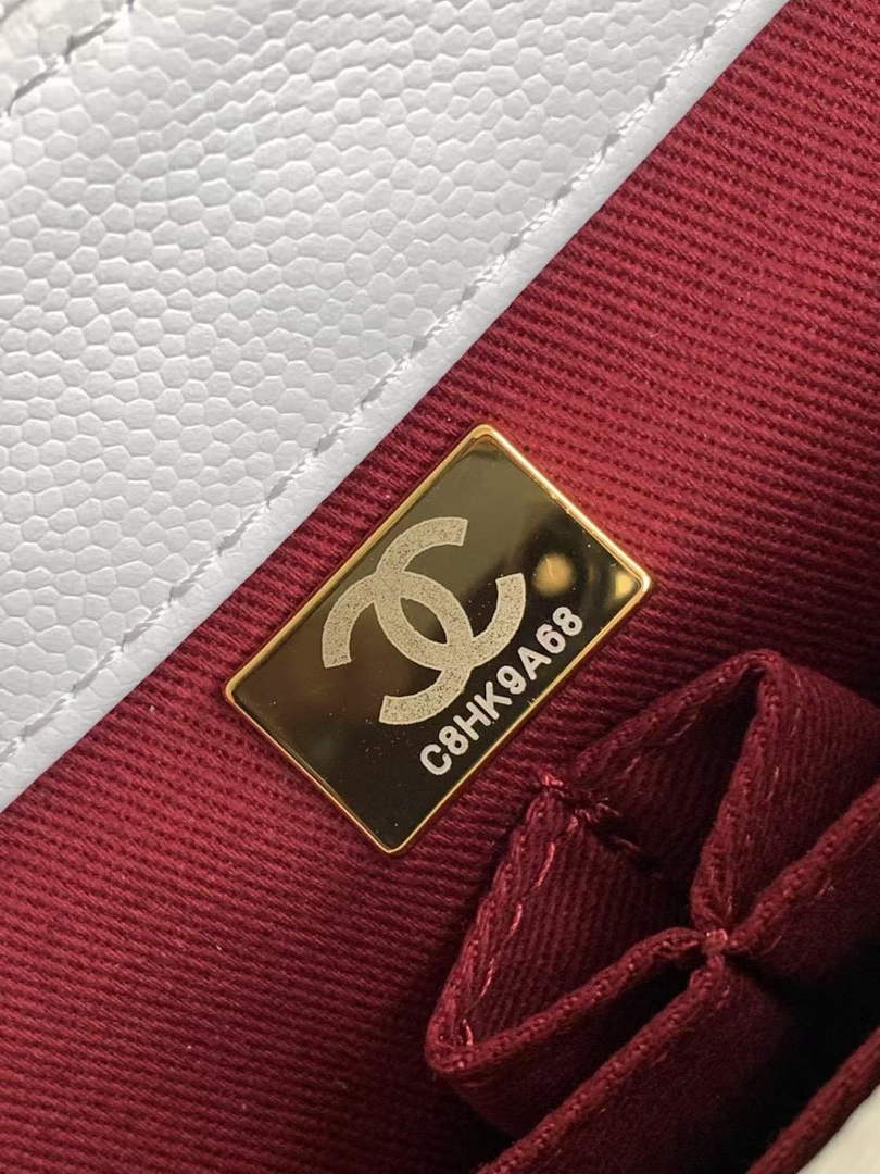 Chanel Flap bag with top handle A92990, White Red calfskin