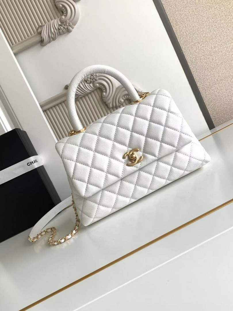 Chanel Flap bag with top handle A92990, White calfskin