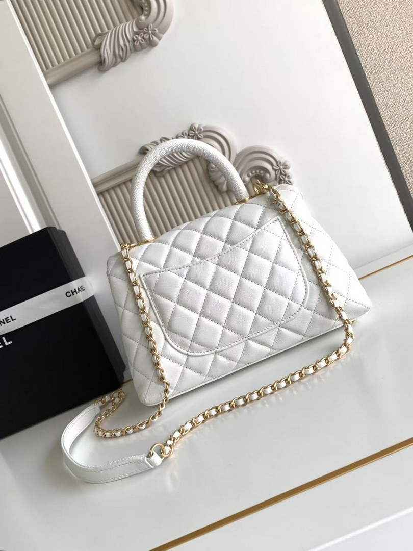Chanel Flap bag with top handle A92990, White calfskin