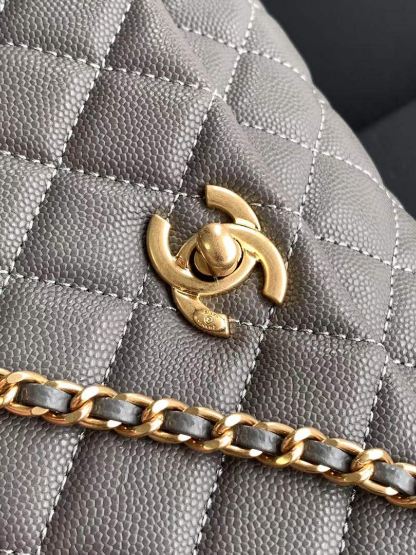 Chanel Flap bag with top handle A92990, Dark Gray Red calfskin