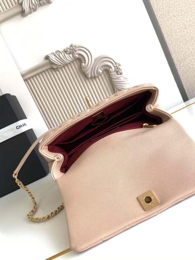 Chanel Flap bag with top handle A92990, Apricot Red calfskin