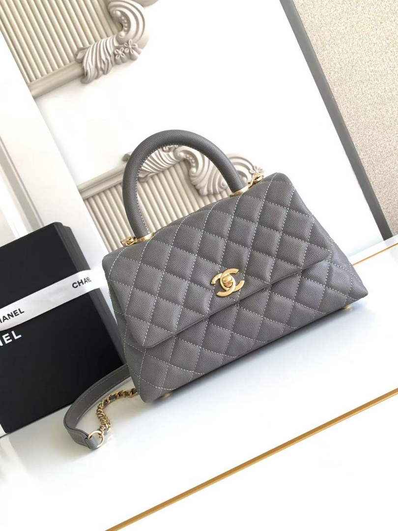 Chanel Flap bag with top handle A92990, Dark Gray calfskin