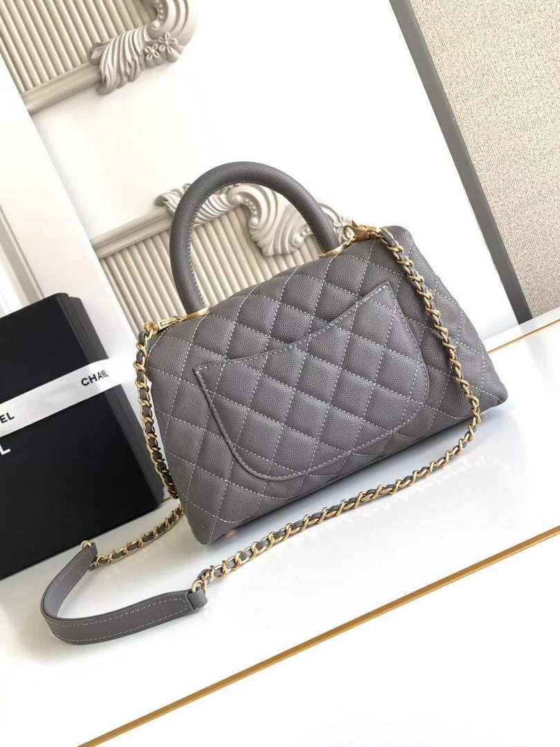 Chanel Flap bag with top handle A92990, Dark Gray calfskin