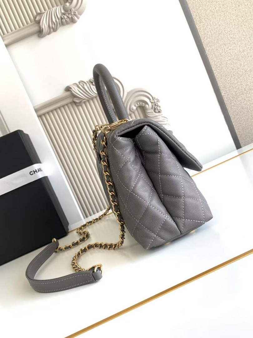 Chanel Flap bag with top handle A92990, Dark Gray calfskin