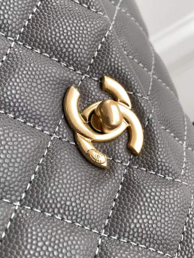 Chanel Flap bag with top handle A92990, Dark Gray calfskin