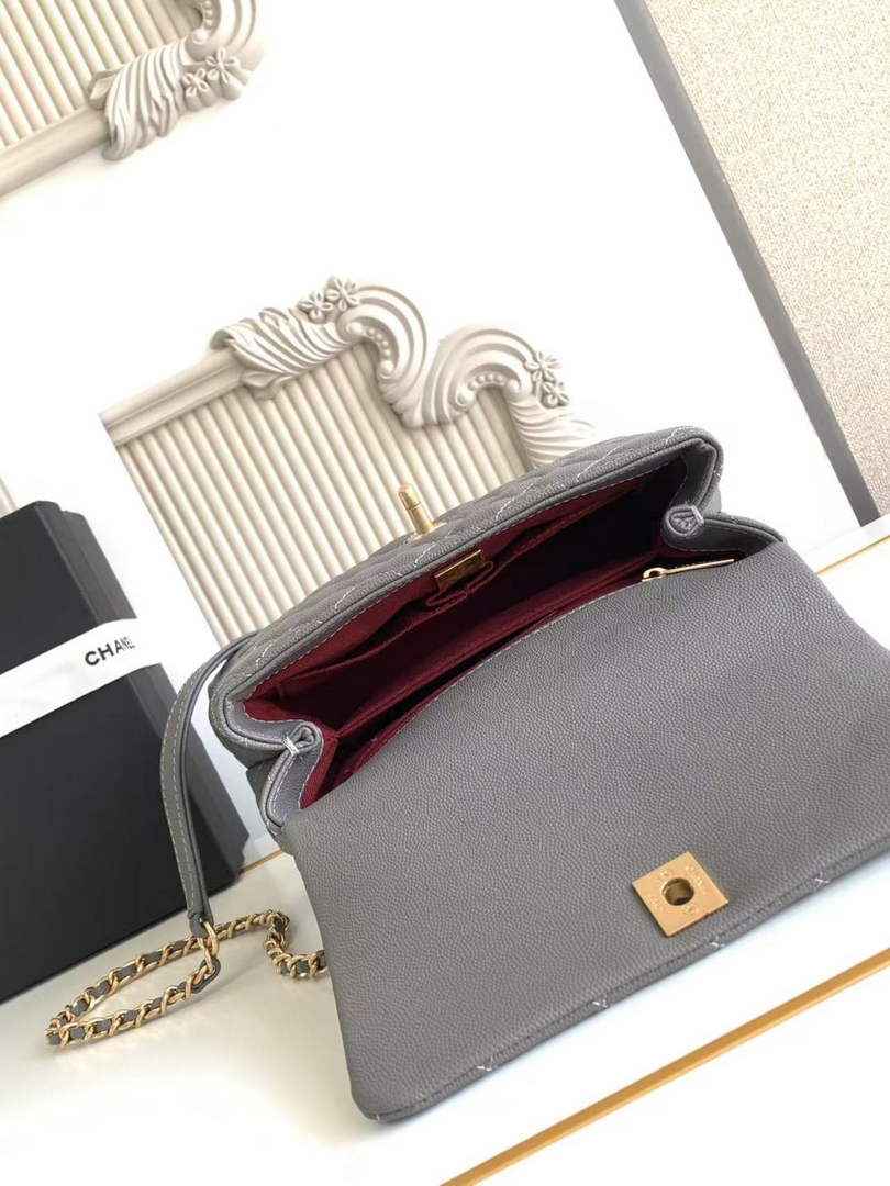 Chanel Flap bag with top handle A92990, Dark Gray calfskin