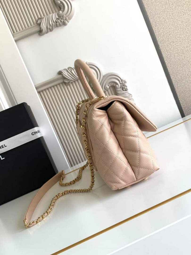 Chanel Flap bag with top handle A92990, Apricot calfskin