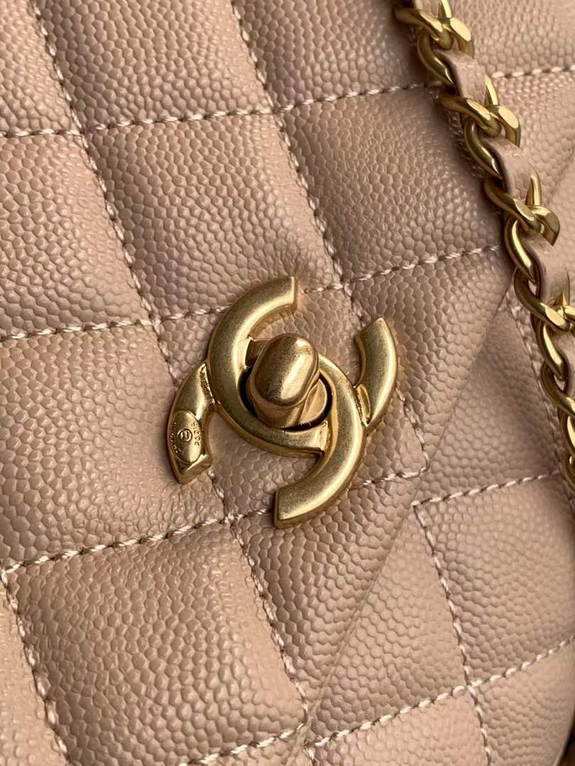 Chanel Flap bag with top handle A92990, Apricot calfskin