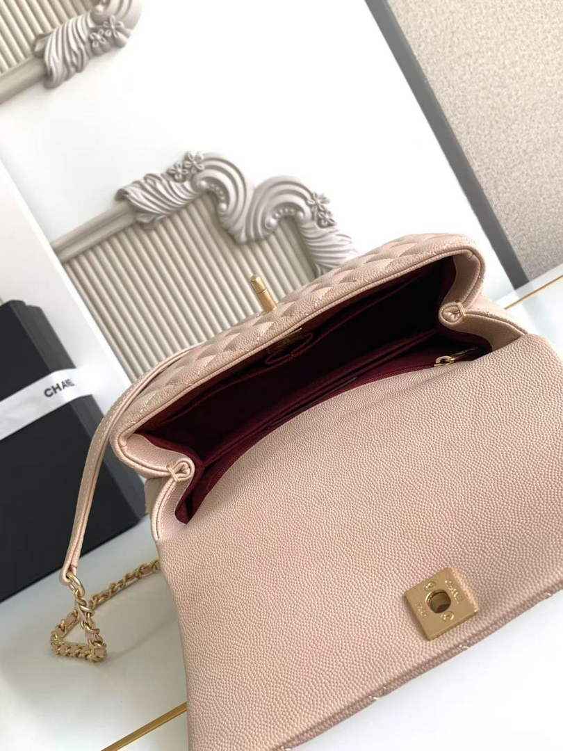 Chanel Flap bag with top handle A92990, Apricot calfskin