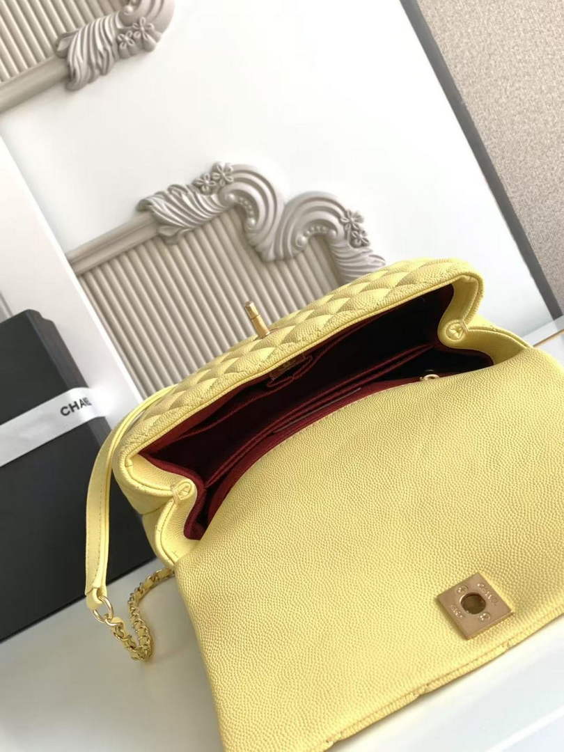 Chanel Flap bag with top handle A92990, Yellow Red calfskin