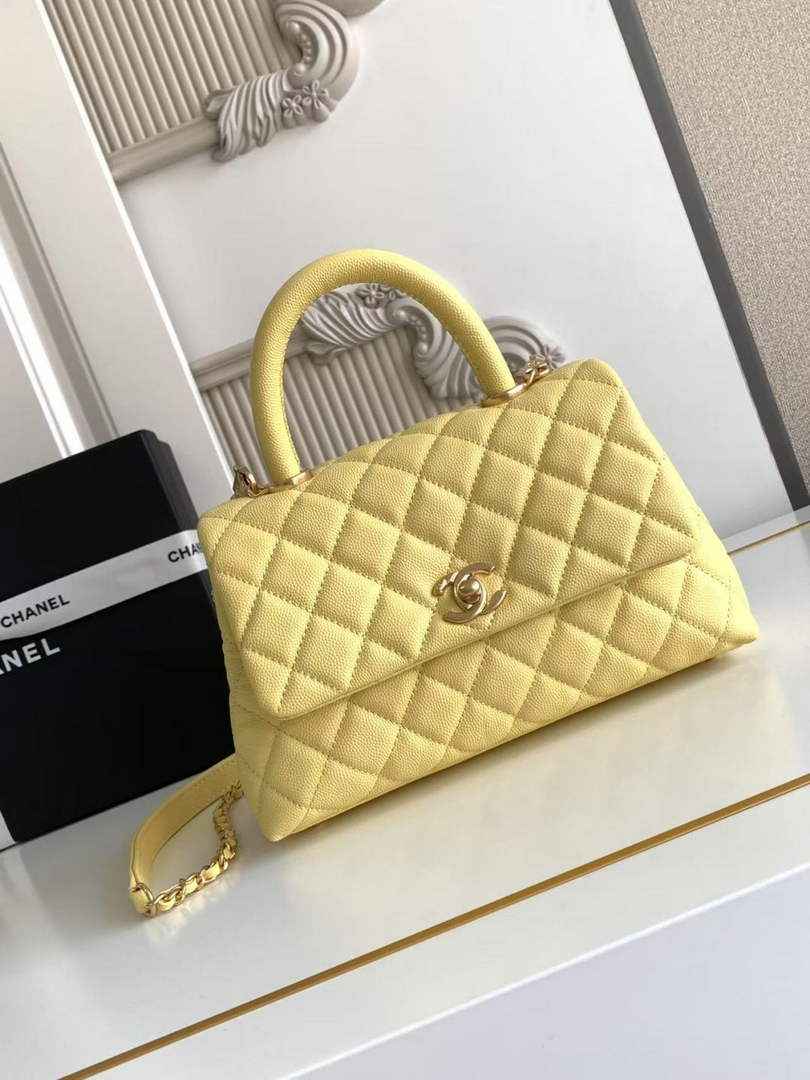Chanel Flap bag with top handle A92990, Yellow calfskin