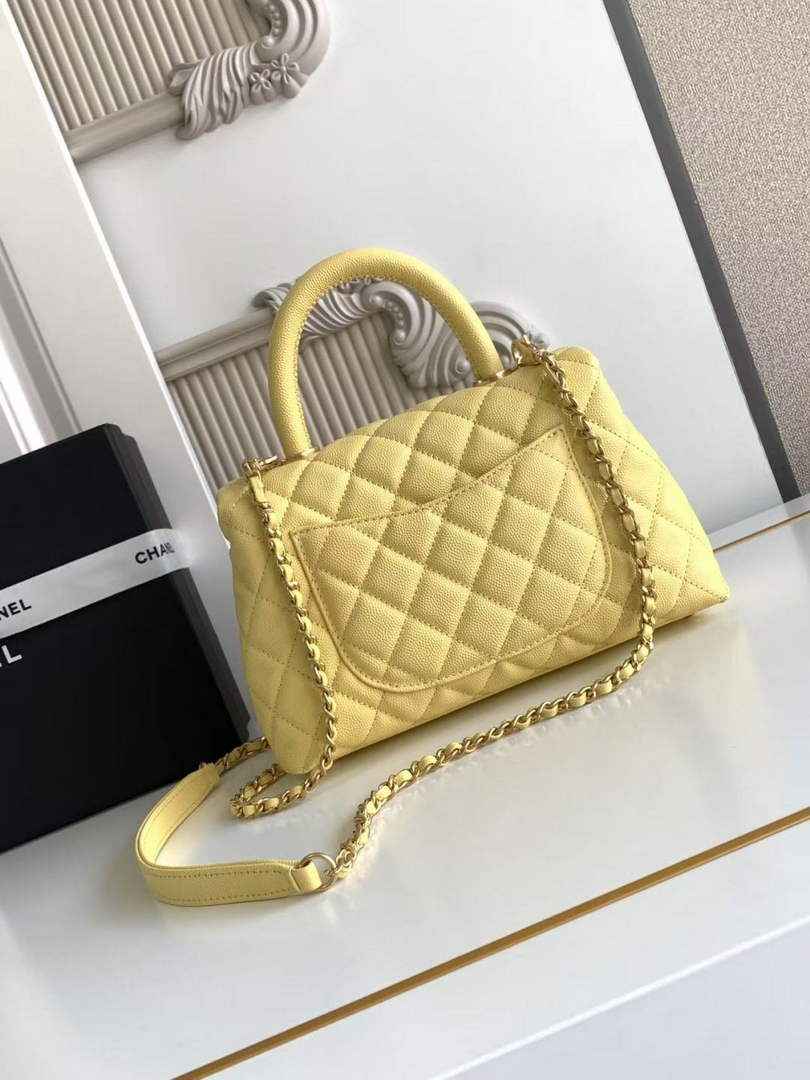 Chanel Flap bag with top handle A92990, Yellow calfskin