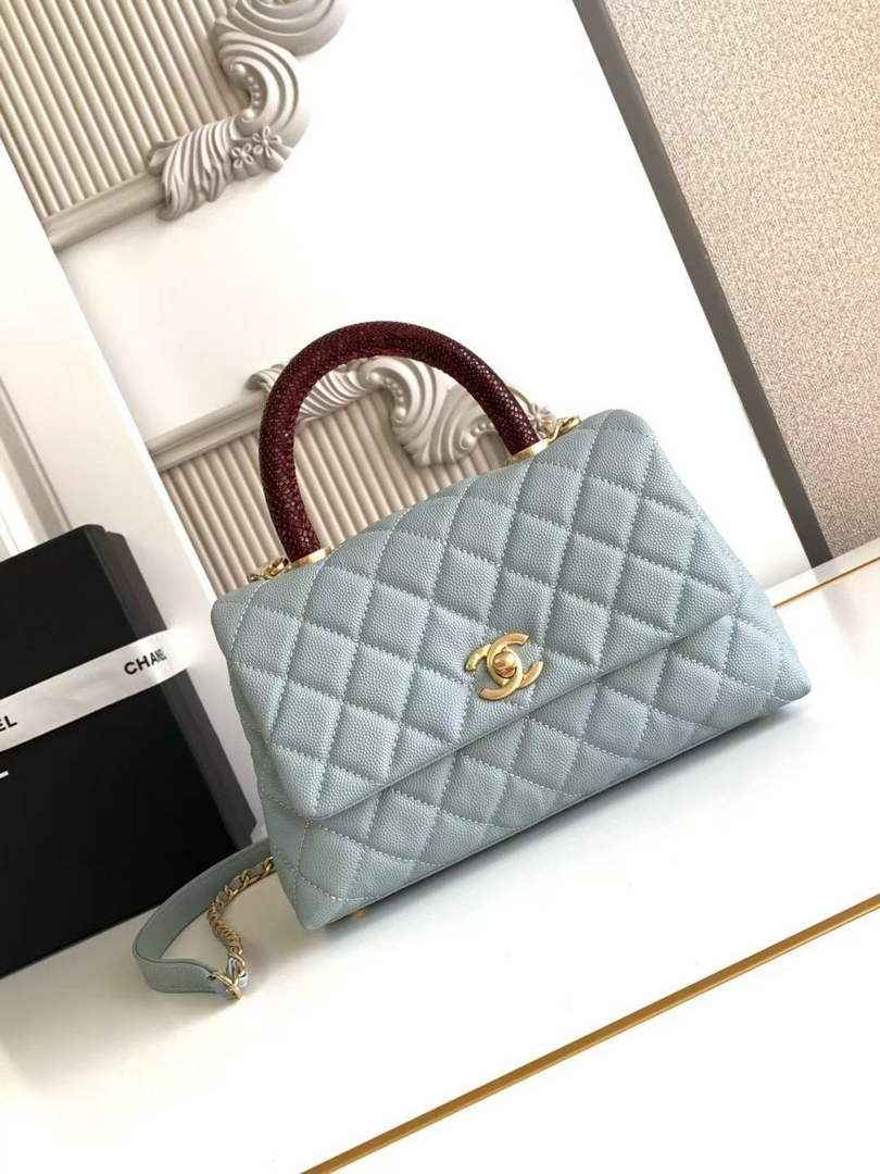 Chanel Flap bag with top handle A92990, Blue Red calfskin