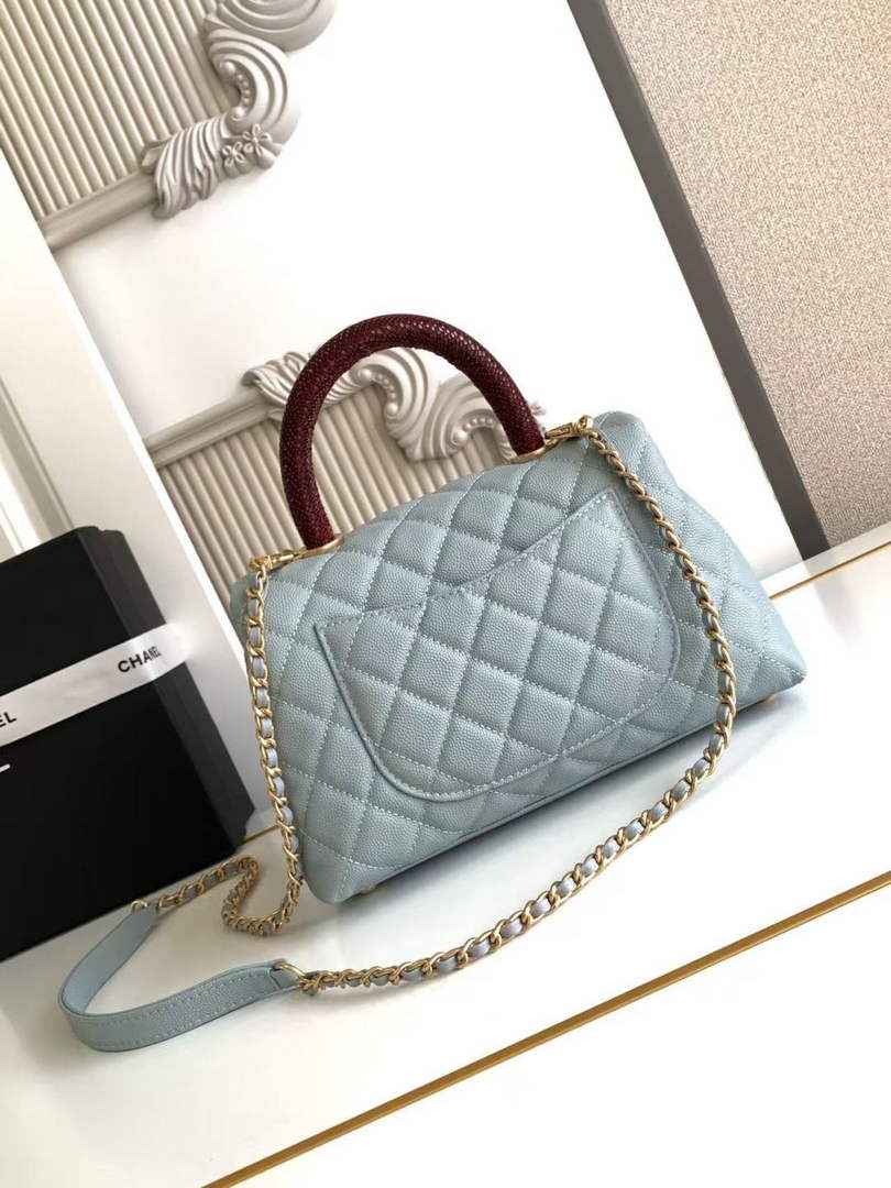 Chanel Flap bag with top handle A92990, Blue Red calfskin