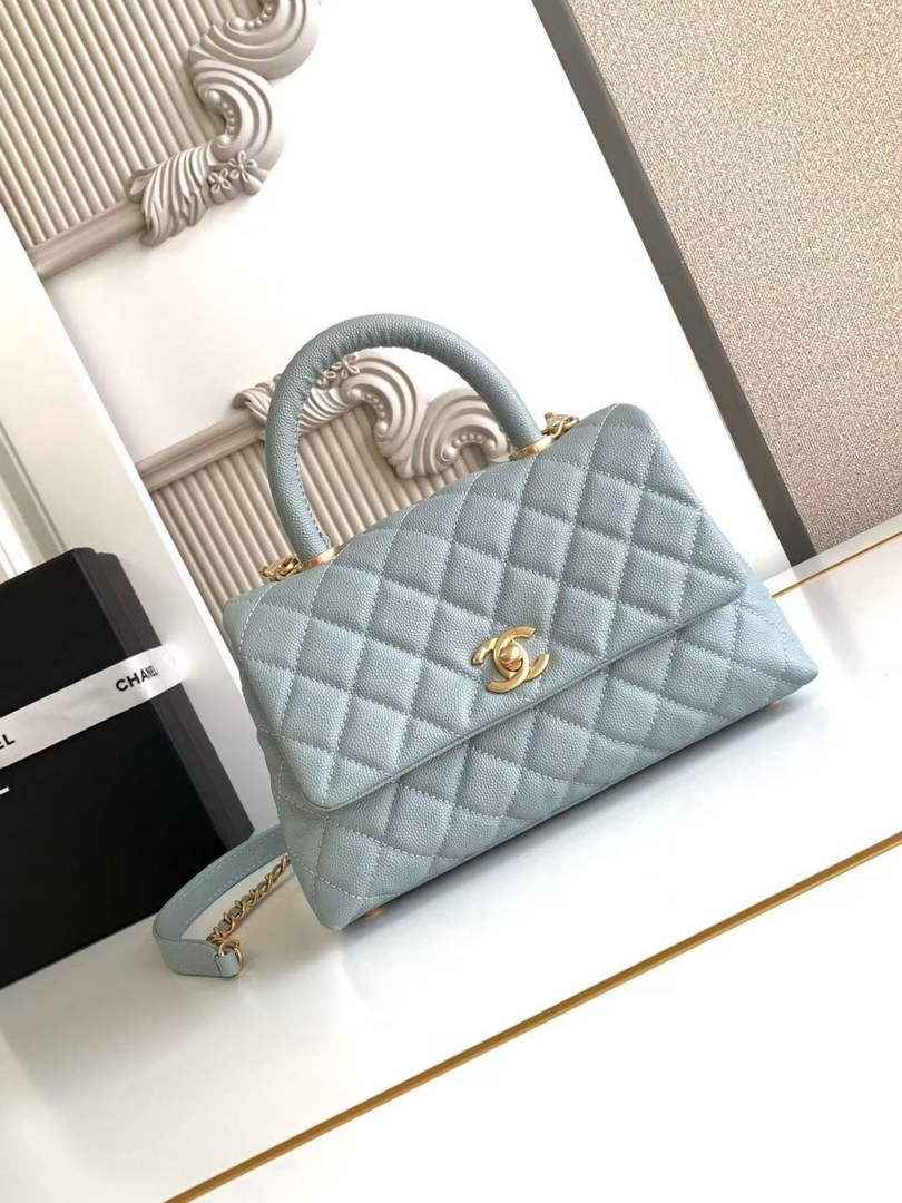 Chanel Flap bag with top handle A92990, Blue calfskin