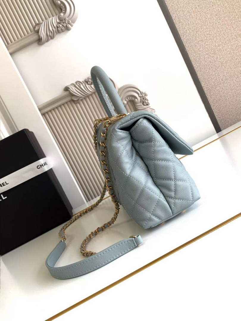 Chanel Flap bag with top handle A92990, Blue calfskin
