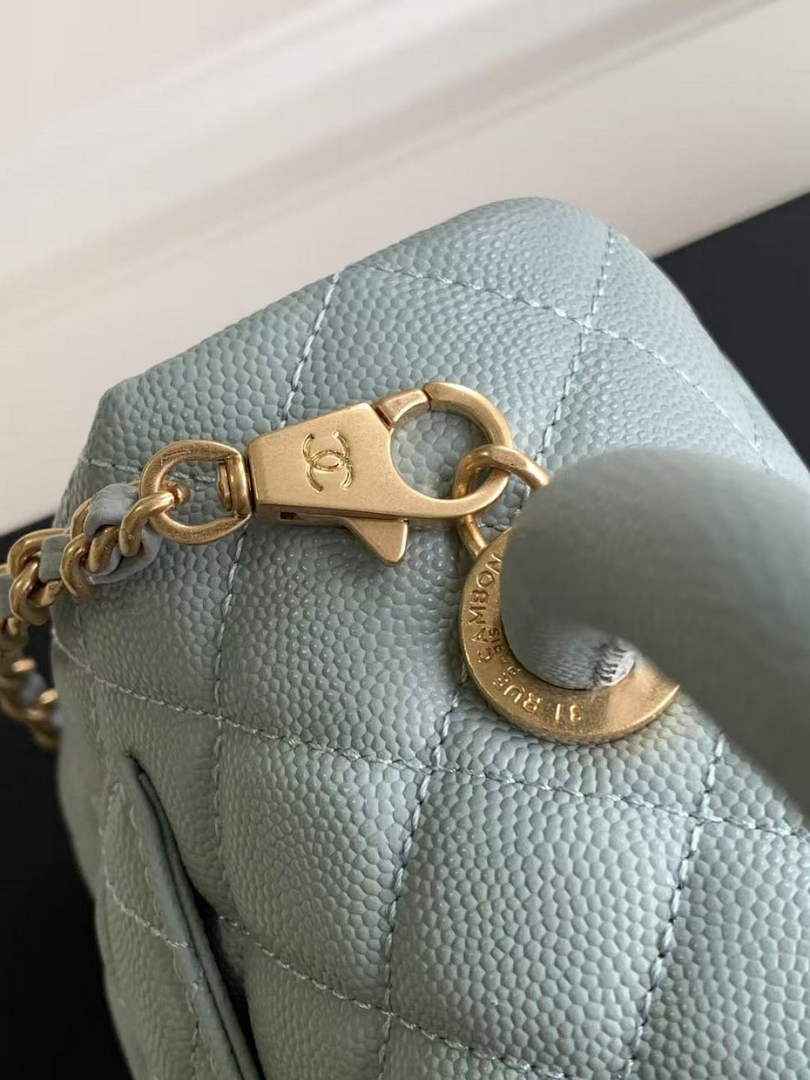 Chanel Flap bag with top handle A92990, Blue calfskin