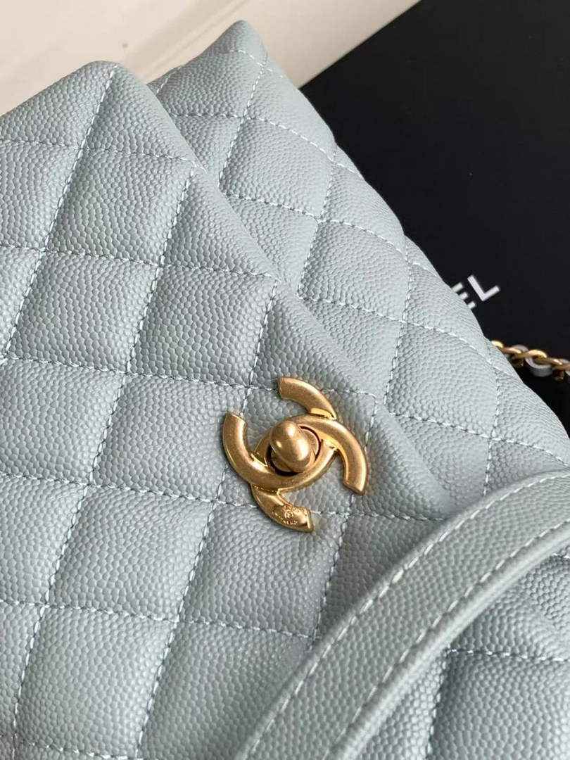 Chanel Flap bag with top handle A92990, Blue calfskin