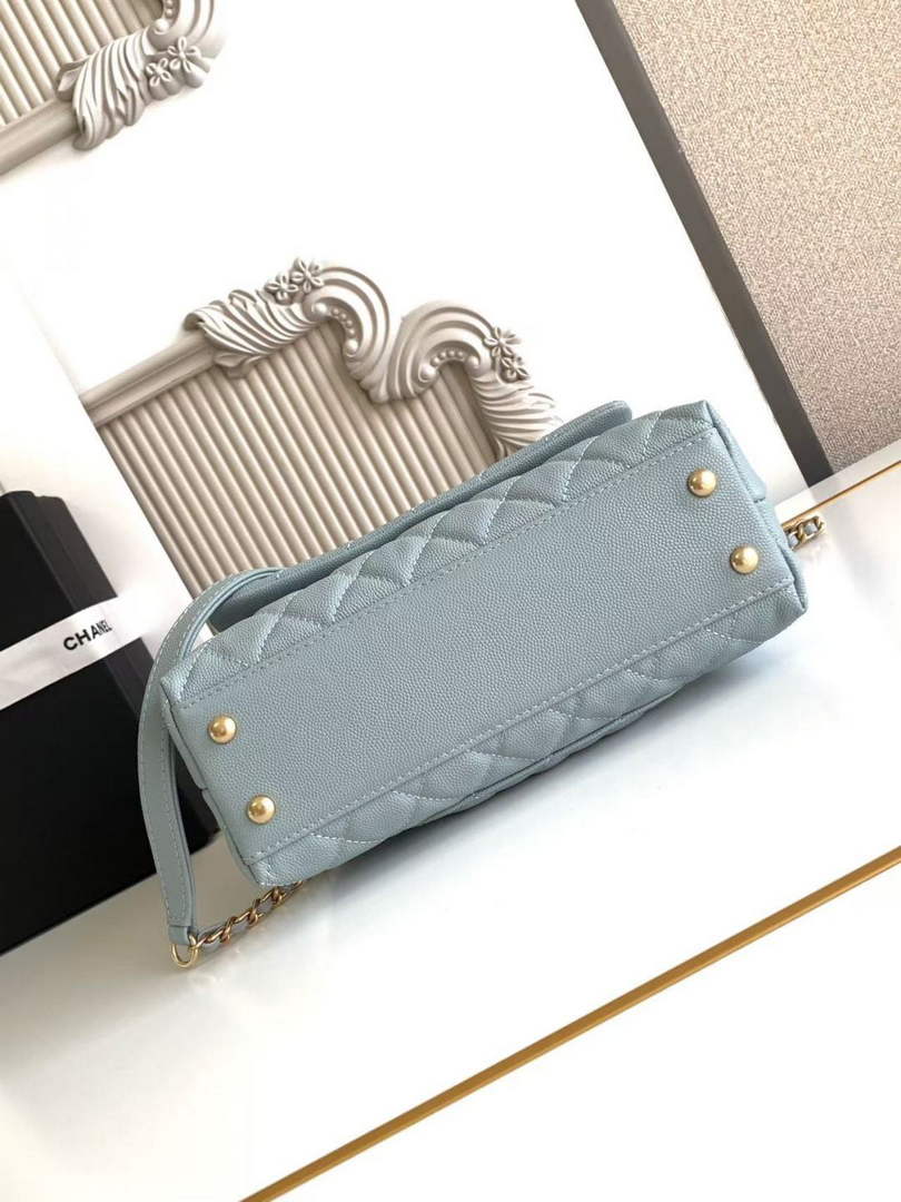 Chanel Flap bag with top handle A92990, Blue calfskin