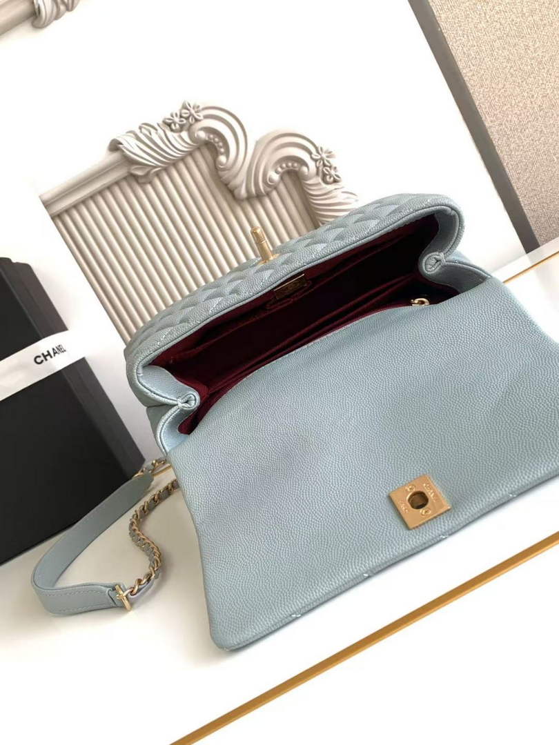 Chanel Flap bag with top handle A92990, Blue calfskin