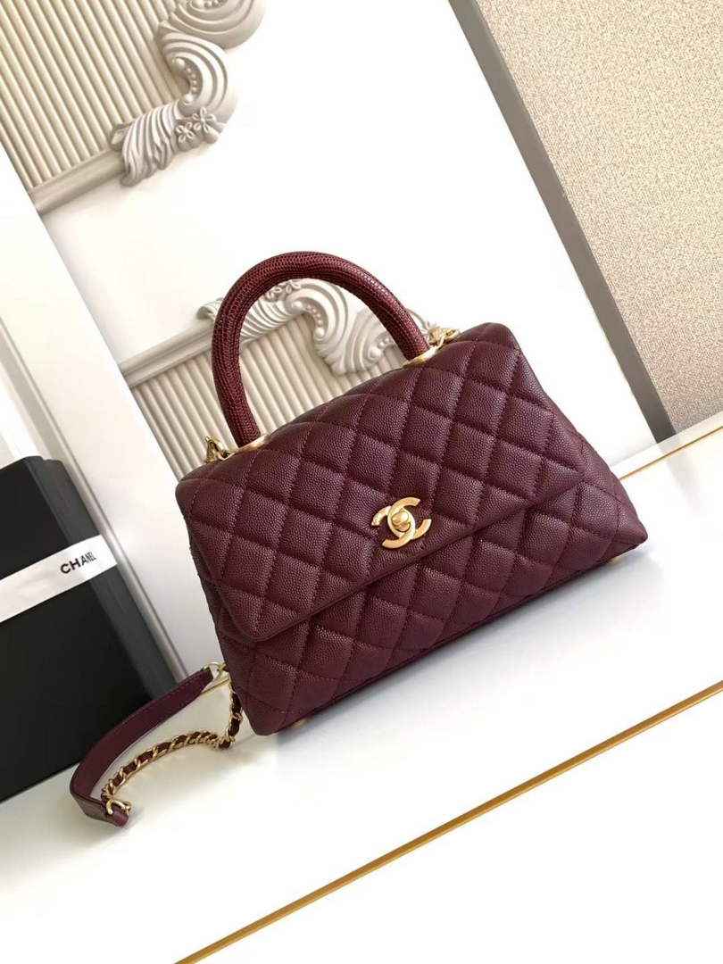 Chanel Flap bag with top handle A92990, Wine Red calfskin Gold