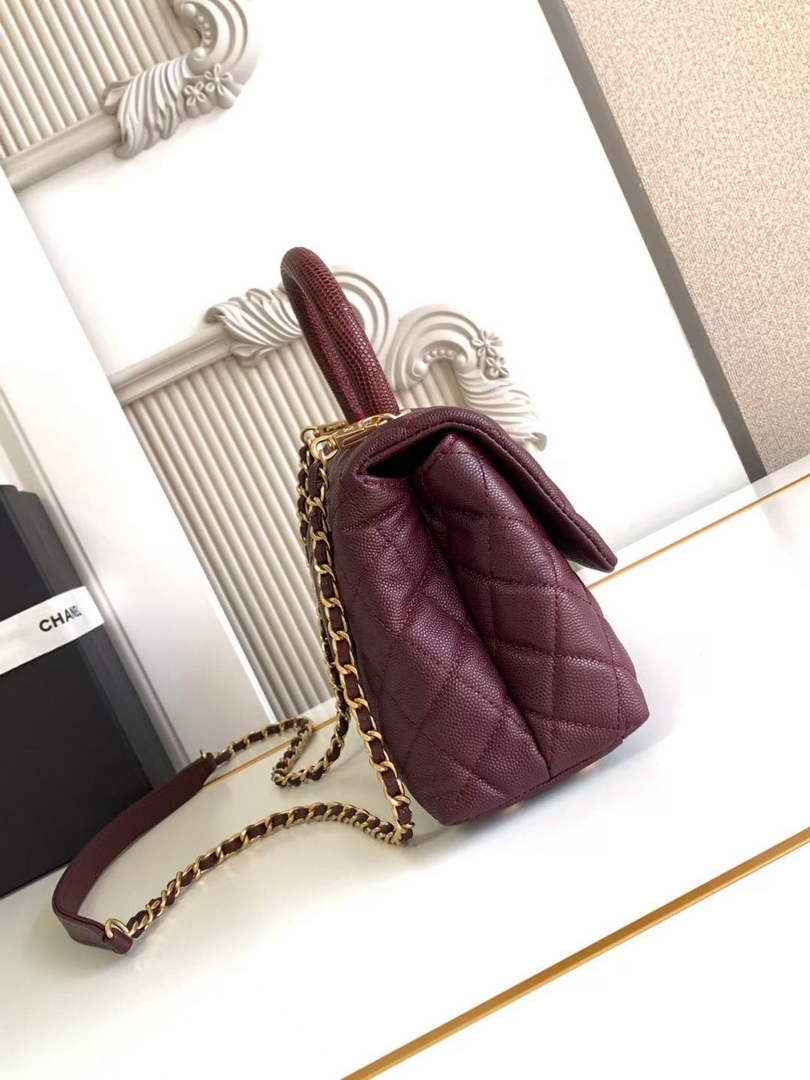 Chanel Flap bag with top handle A92990, Wine Red calfskin Gold