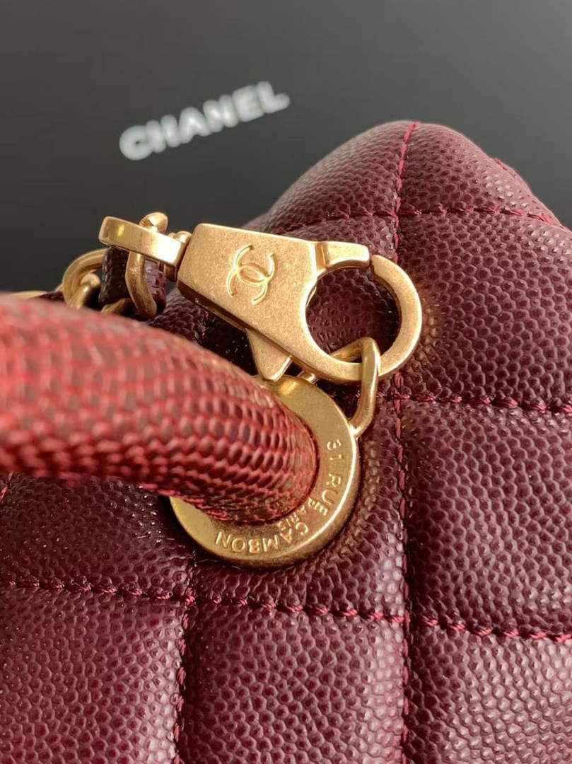 Chanel Flap bag with top handle A92990, Wine Red calfskin Gold