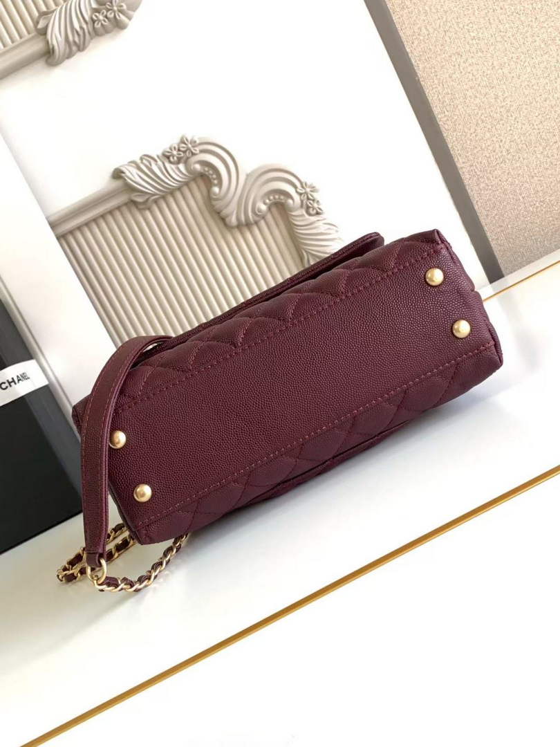 Chanel Flap bag with top handle A92990, Wine Red calfskin Gold