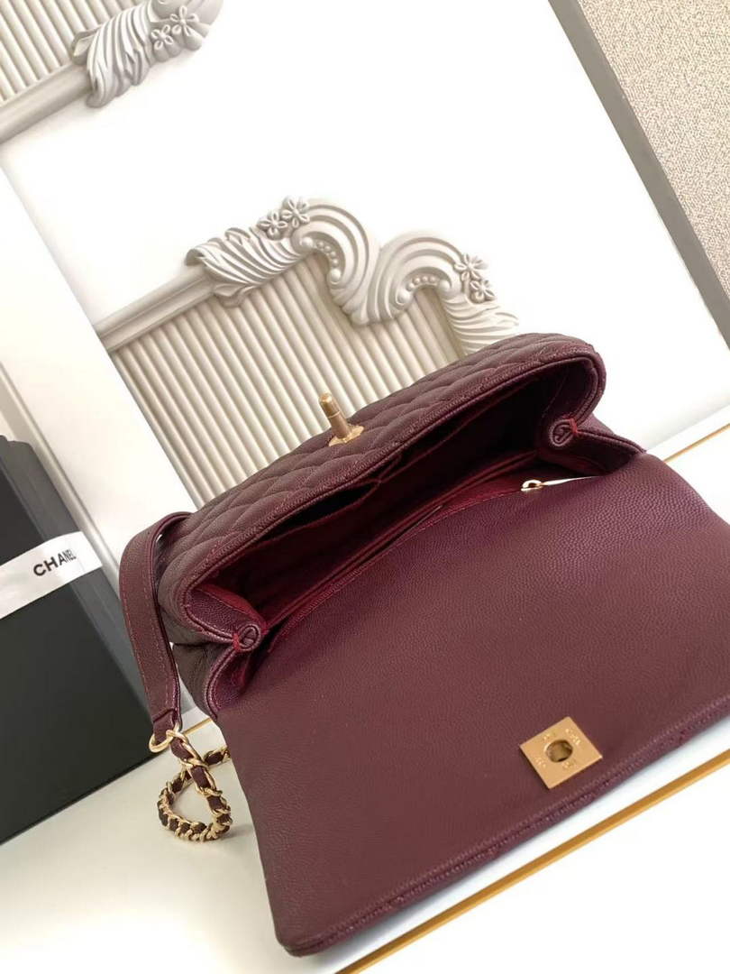 Chanel Flap bag with top handle A92990, Wine Red calfskin Gold