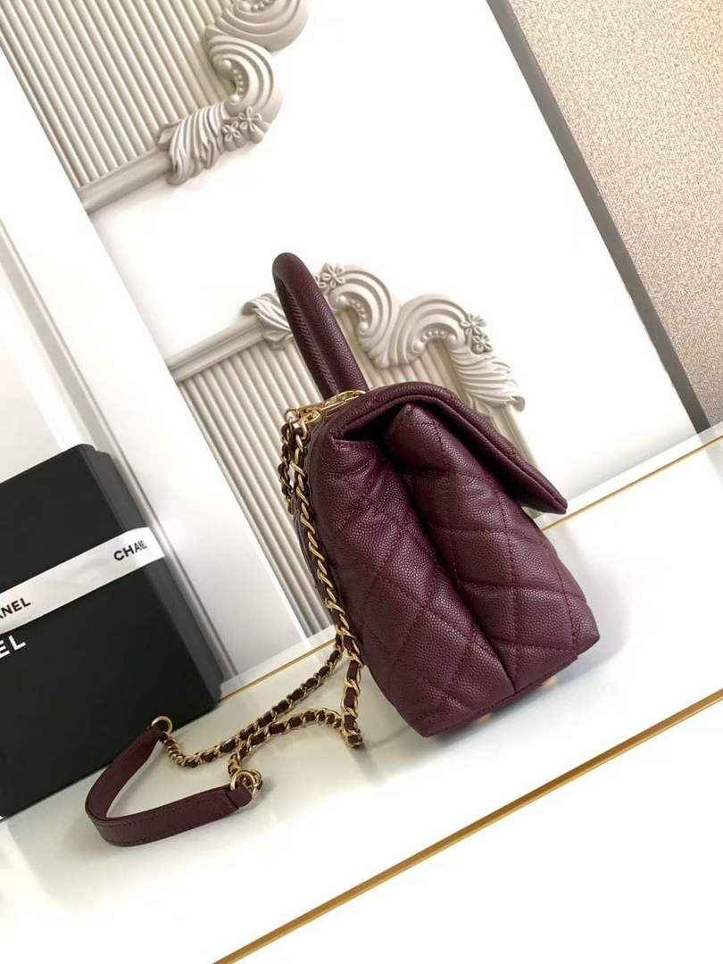 Chanel Flap bag with top handle A92990, Wine Red calfskin