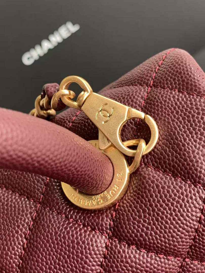 Chanel Flap bag with top handle A92990, Wine Red calfskin