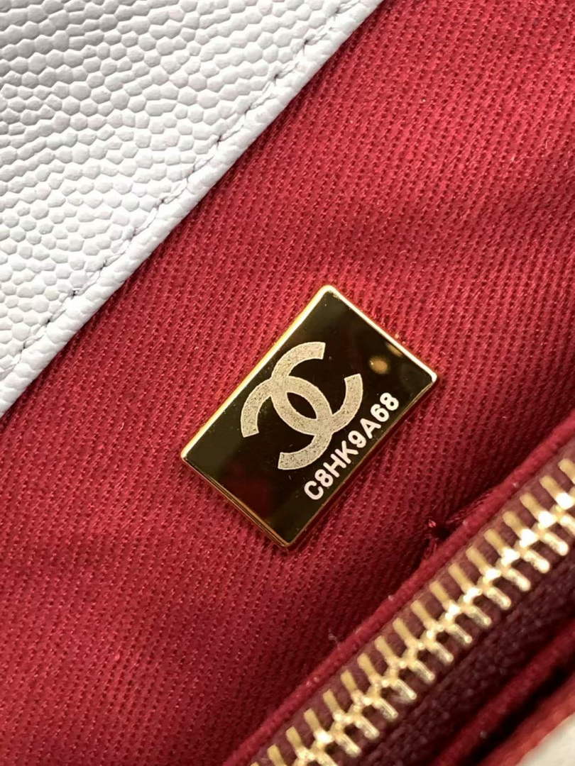 Chanel Flap bag with top handle A92990, Gray Red calfskin