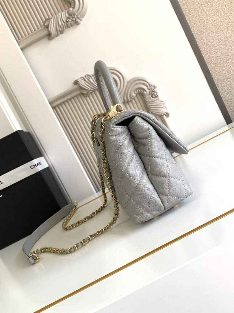 Chanel Flap bag with top handle A92990, Gray calfskin