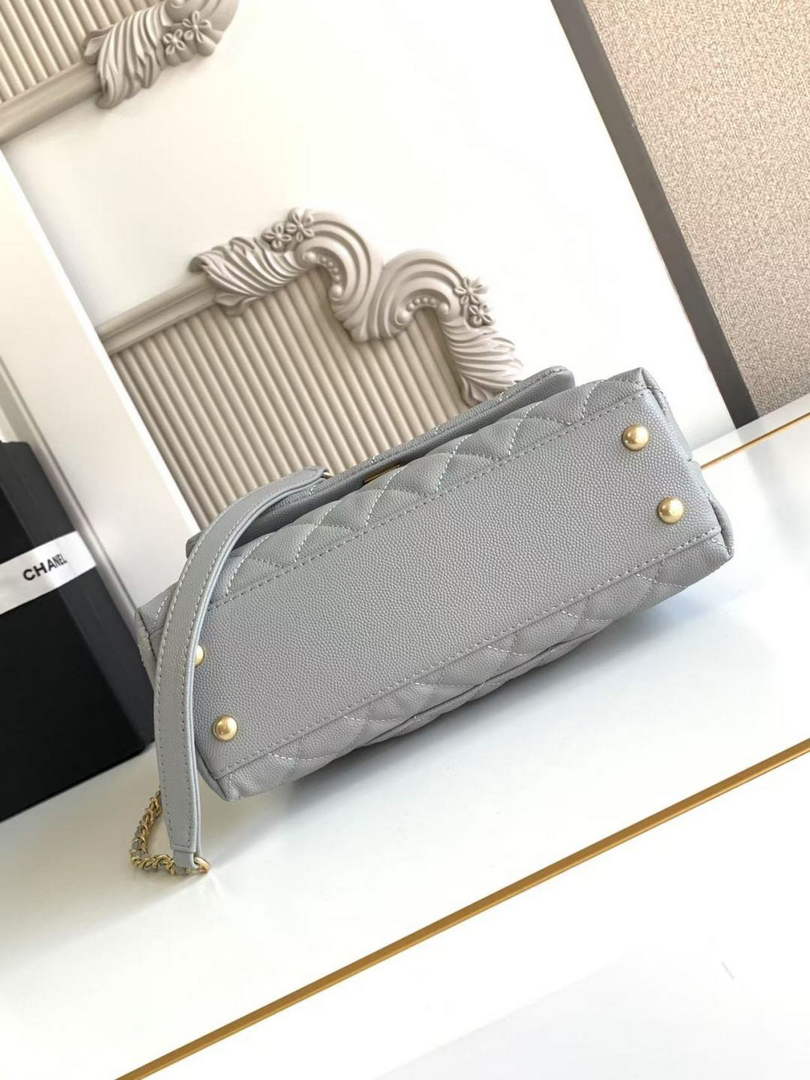Chanel Flap bag with top handle A92990, Gray calfskin