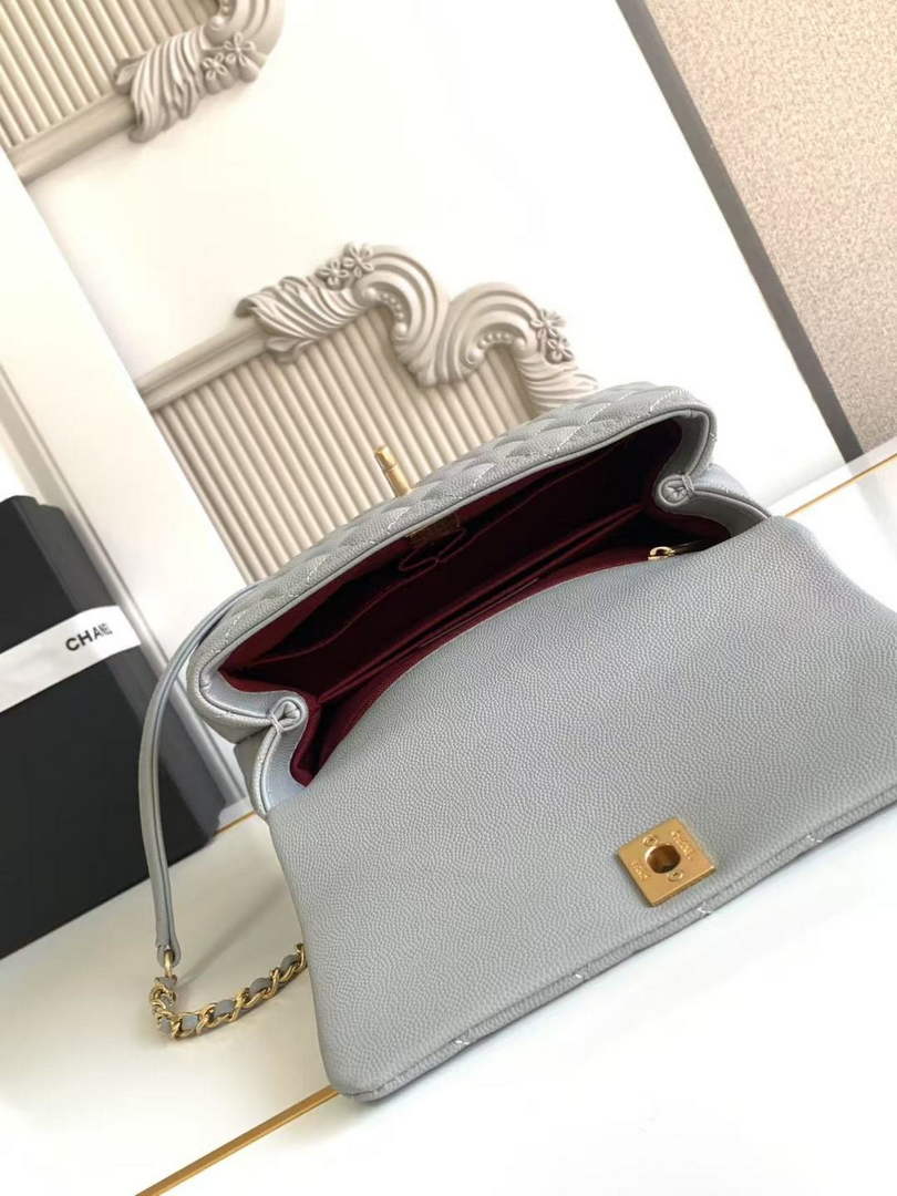 Chanel Flap bag with top handle A92990, Gray calfskin